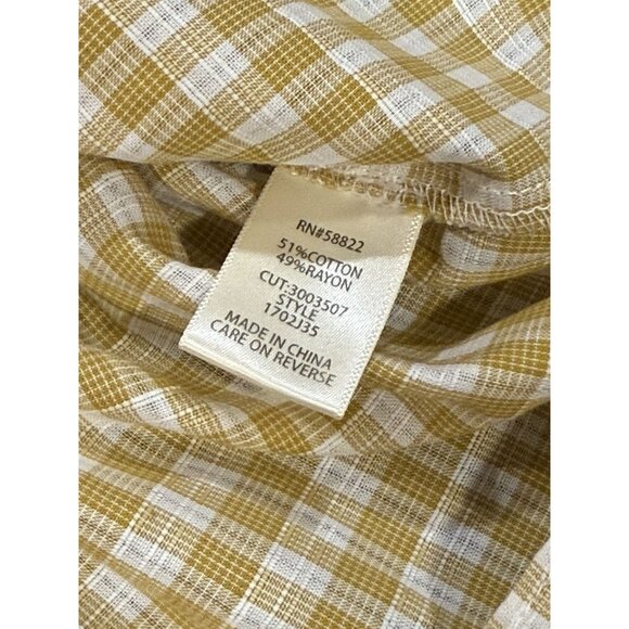 NWT Max Studio Womens Large Smocked Yellow Gold Gingham Puff Sleeve Peplum Top - Picture 9 of 12